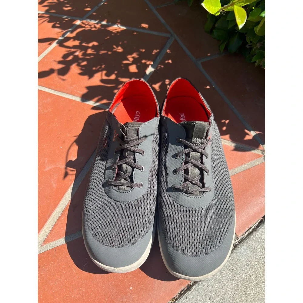 OluKai Moku Pae Mens Boat Shoes Gray Red Mesh Sneakers 10472-4EKZ US 14